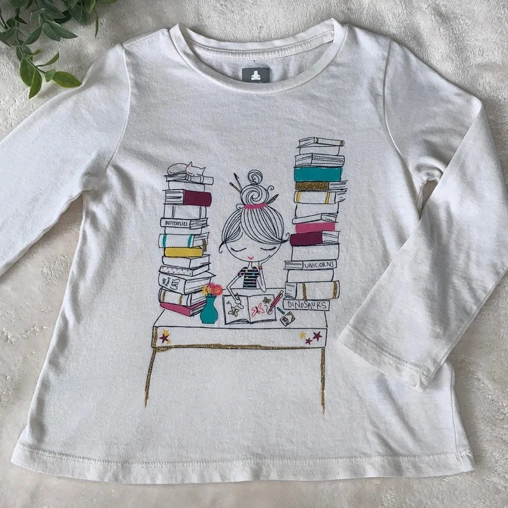 Gap Girl 4 Long Sleeve Off White Top School Books GUC